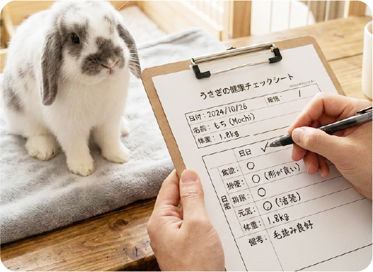うさぎが健康チェックされている様子
